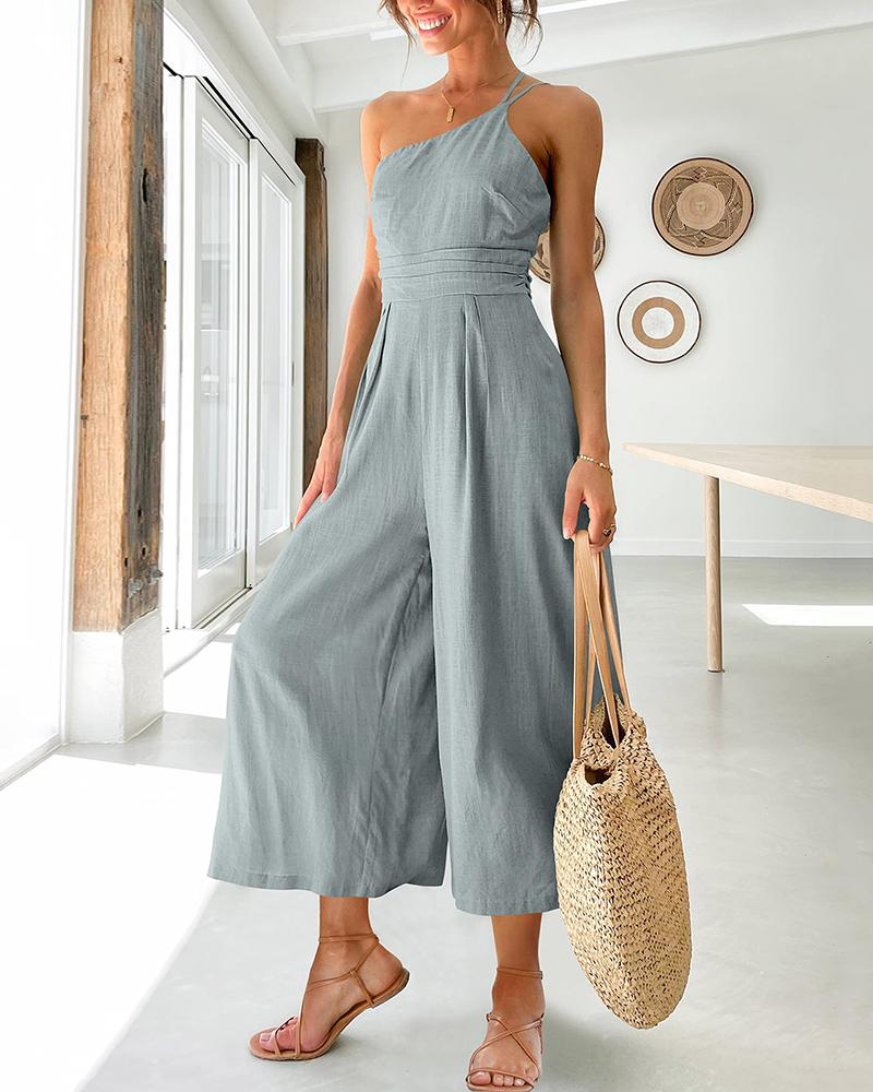 

One Shoulder Wide Leg Jumpsuit, Gray