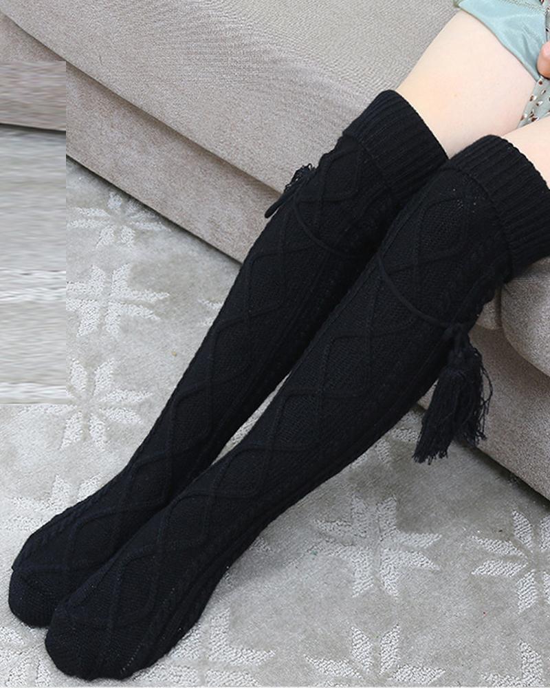 

Thigh High Knit Leg Warmers Winter Warm Long Boot Socks, Black