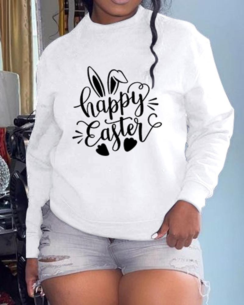 

Happy Easter Bunny Print Long Sleeve Top, White