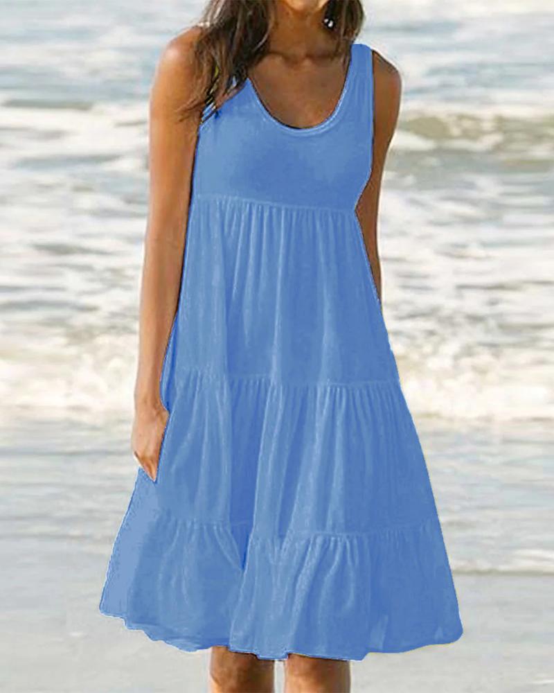 

Ruffle Hem Sleeveless Casual Dress, Blue