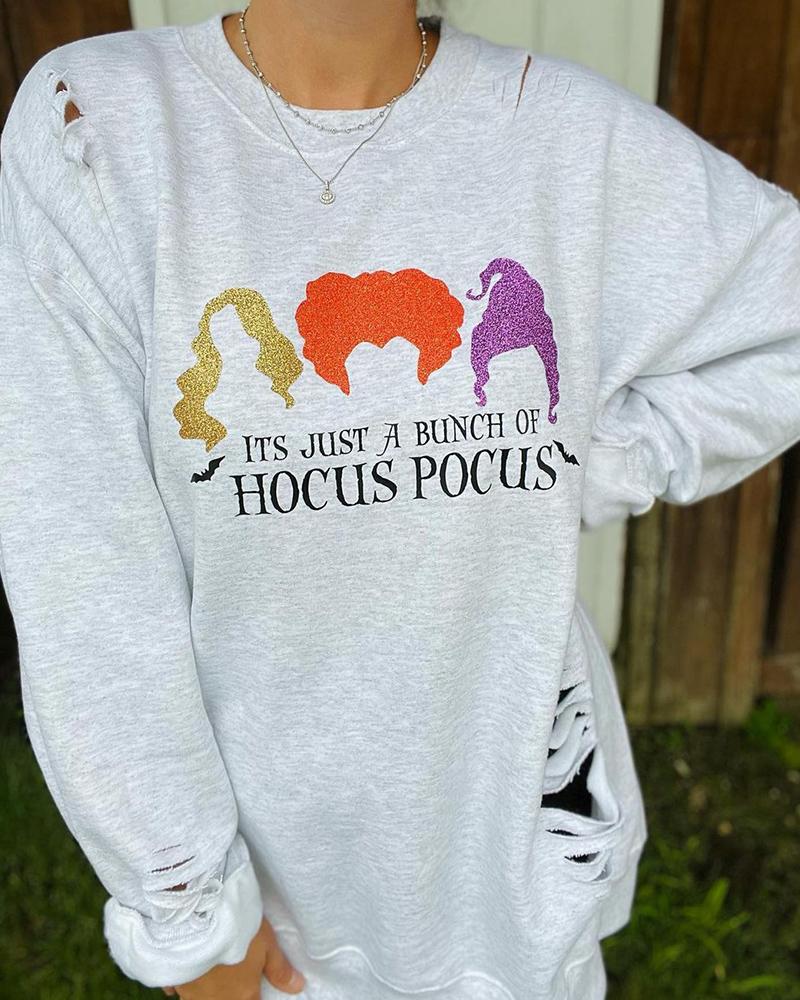 

Halloween Letter Print Long Sleeve Cutout Sweatshirt, Gray