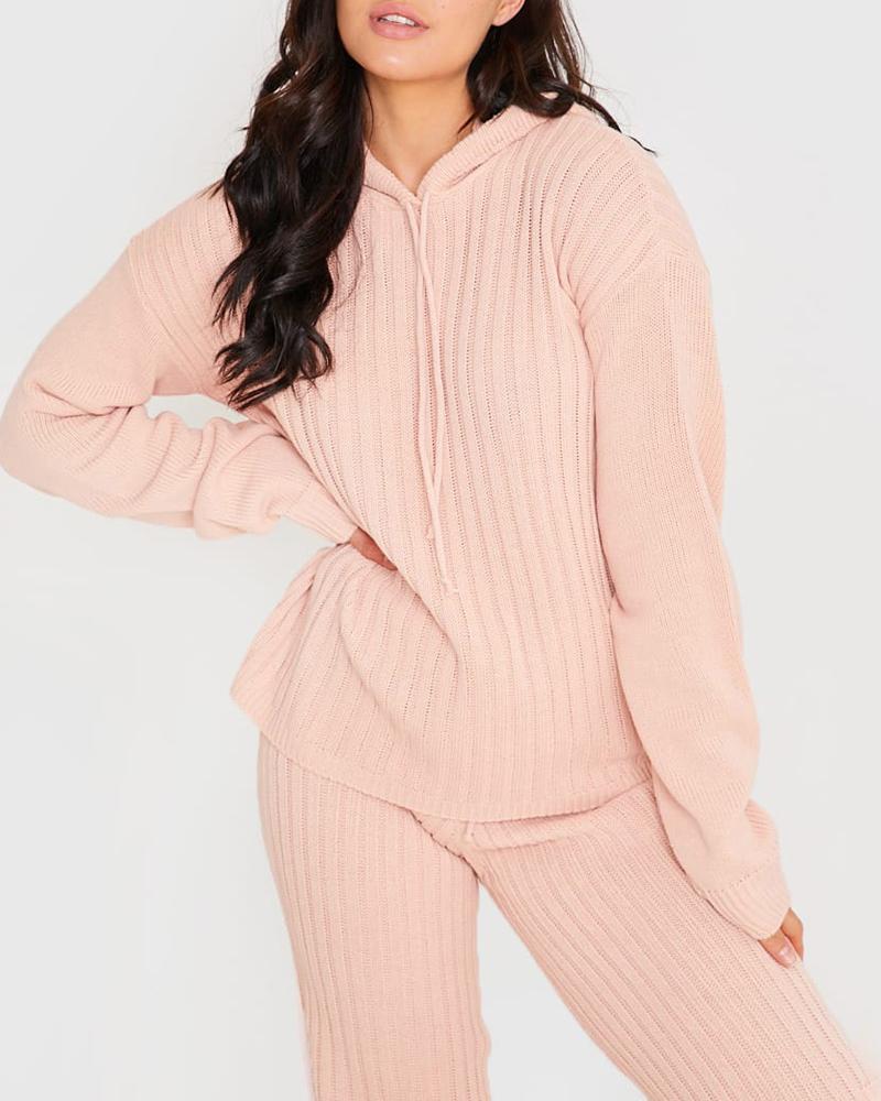 

Long Sleeve Hooded Sweater & Drawstring Pants Set, Pink