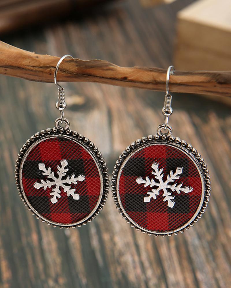

1Pair Christmas Snowflake Plaid Roundhaped Dr Sop Earrings, Red