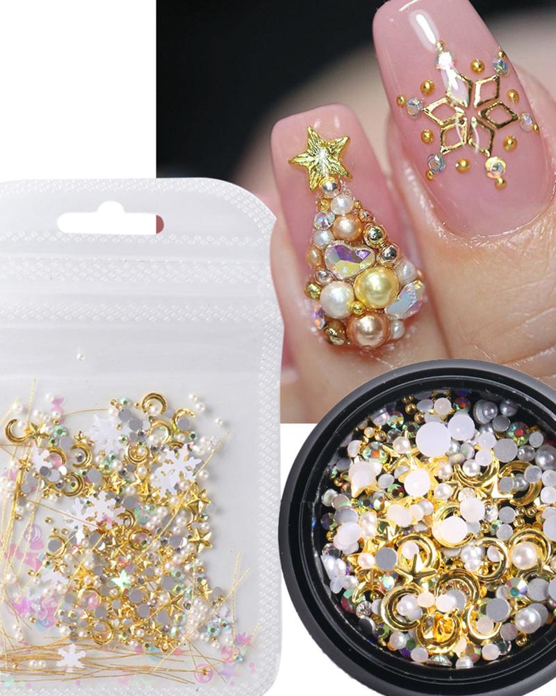 

1 Bag Christmas Decals Pearls Disc Nail Art Decorations, Style1