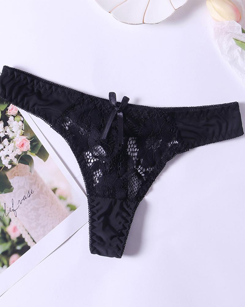 

Sexy Women See Through Hollow Out Cotton Low Waist Lace Thong, Black