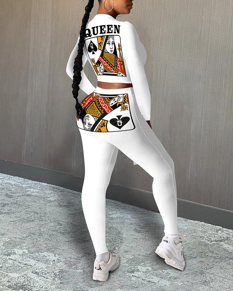 

Poker Printing Long Sleeve Pant Sets, White