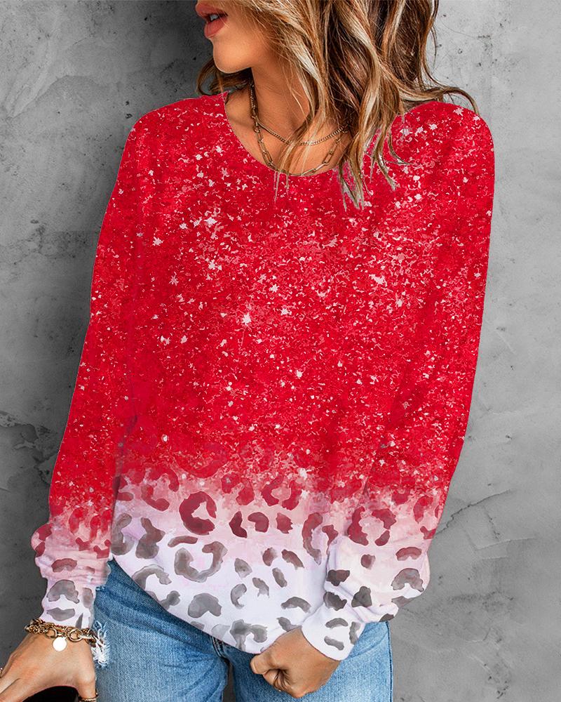 

Ombre Cheetah Print Long Sleeve Top, Red