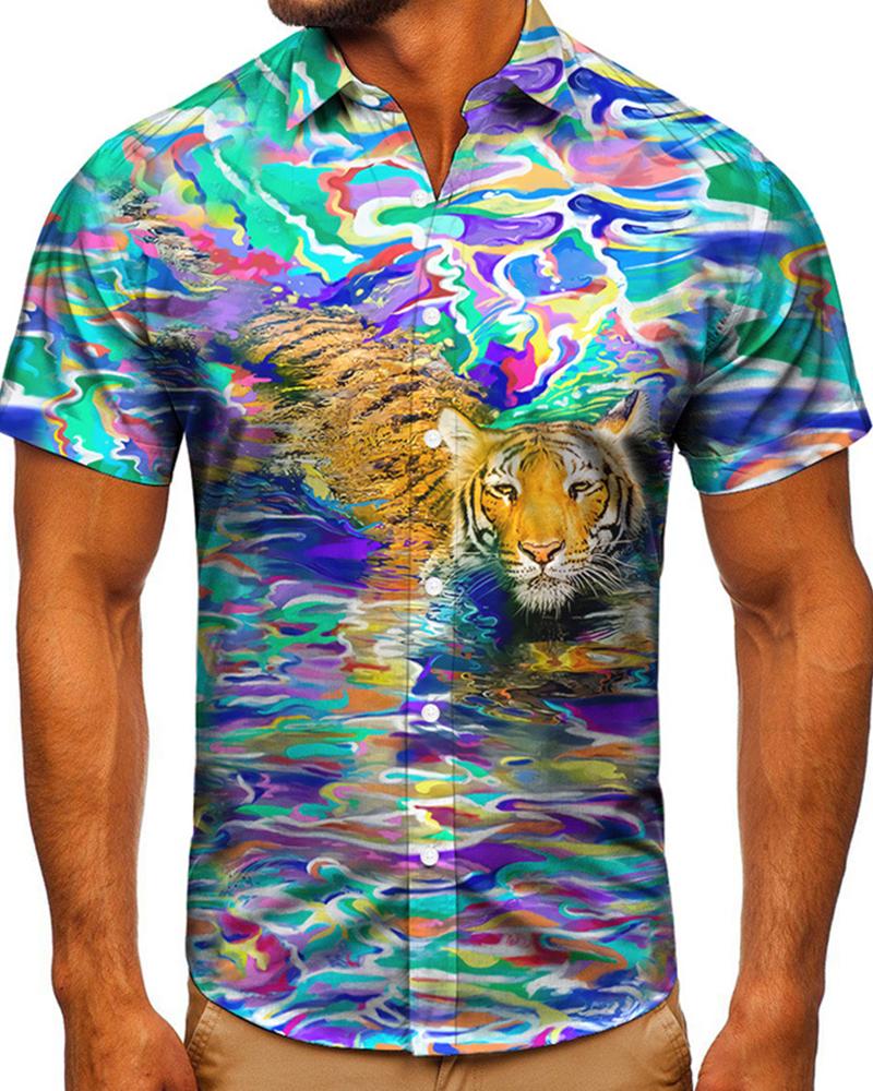 

Tiger Print Short Sleeve T-shirt, Multicolor