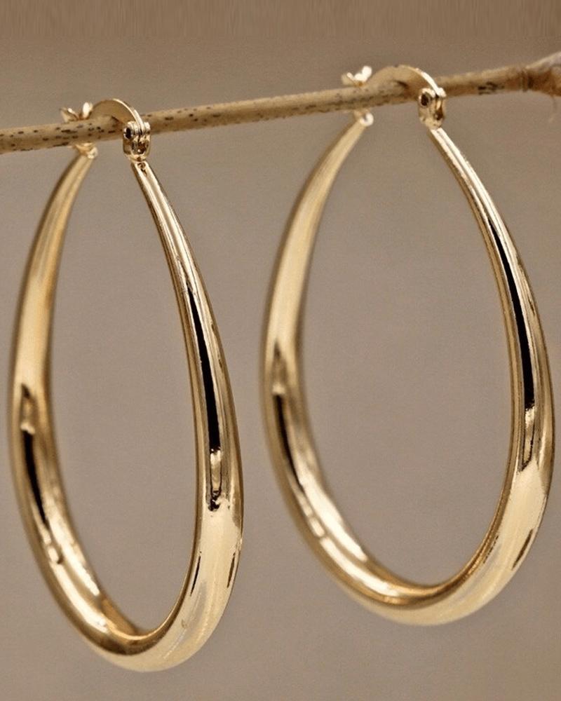 

1Pair Oval Shaped Hollow Hoop Earrings, Gold