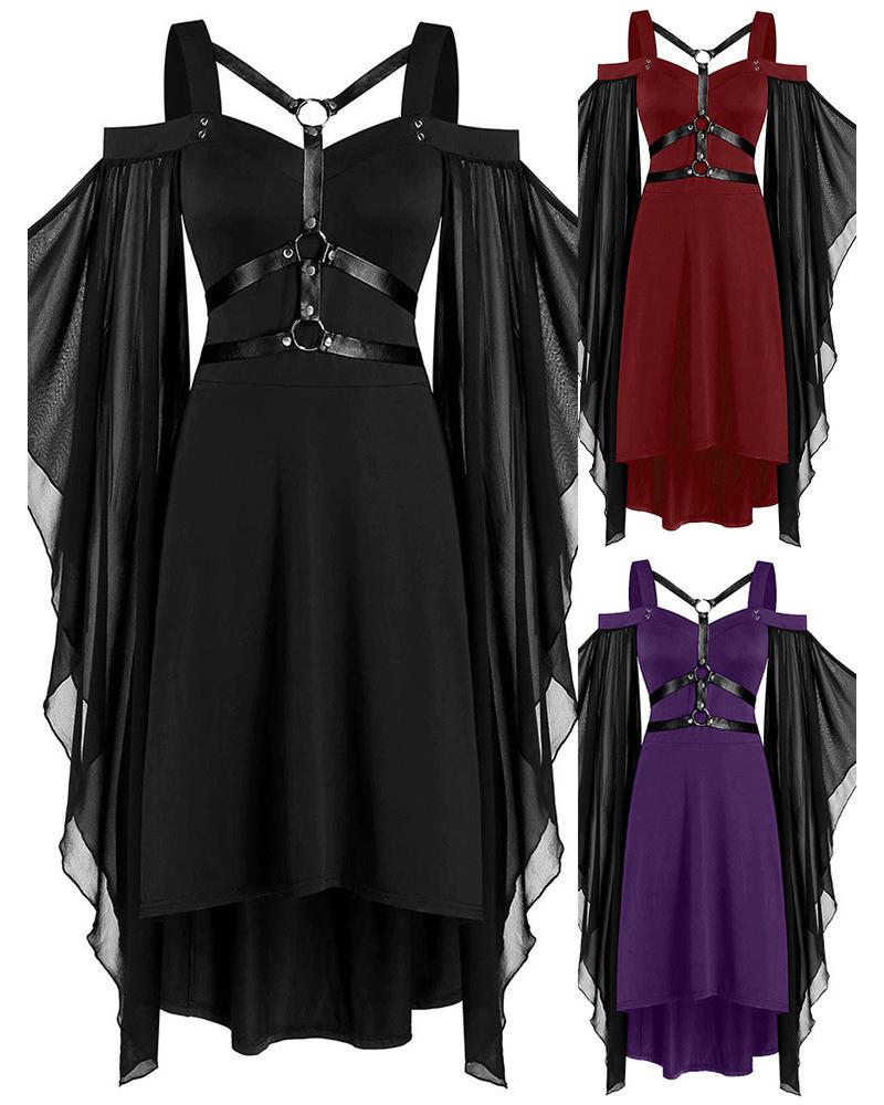 

Halloween Gothic Punk Dress Renaissance High Low Vintage Dress Women Cosplay Party Dresses, Black