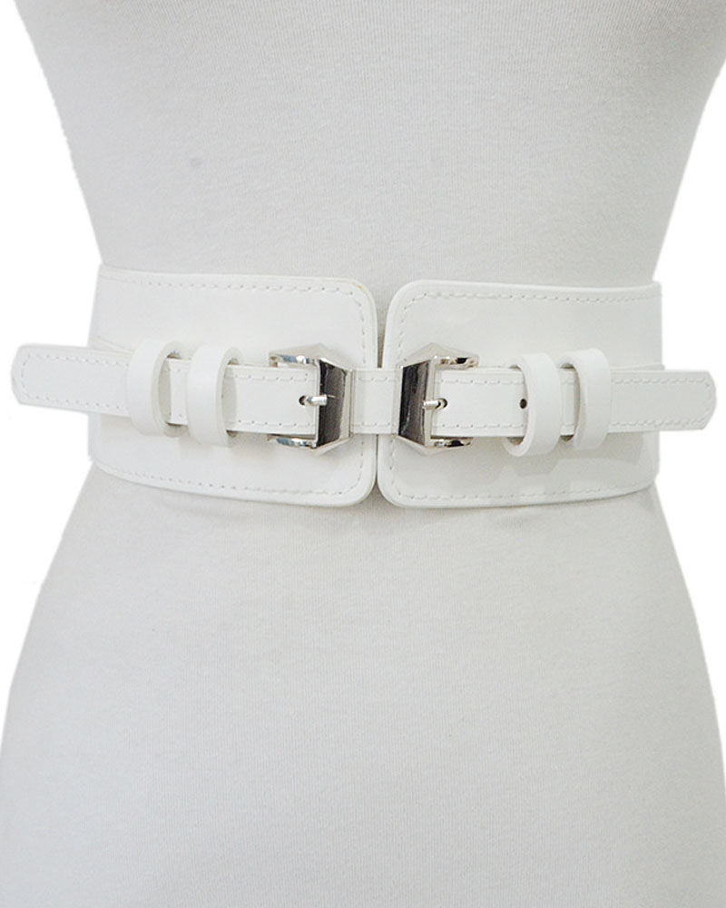 

1pc Metal Buckle Elastic Wide Belt, White