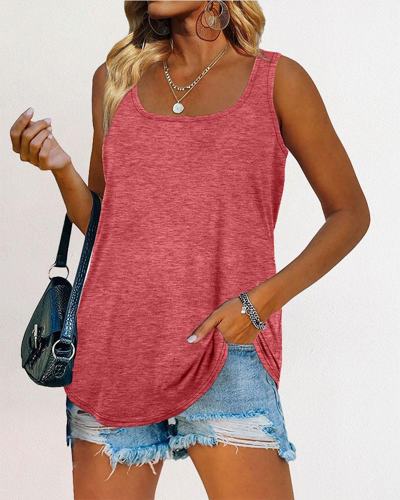 

Plain U-Neck Casual Tank Top, Pink