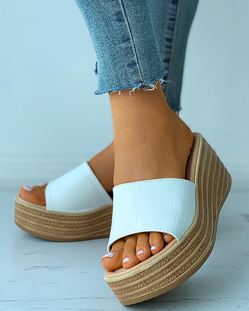 

Peep Toe Casual Wedge Sandals, White