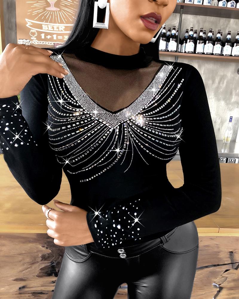 

Studded Long Sleeve Blouse, Black