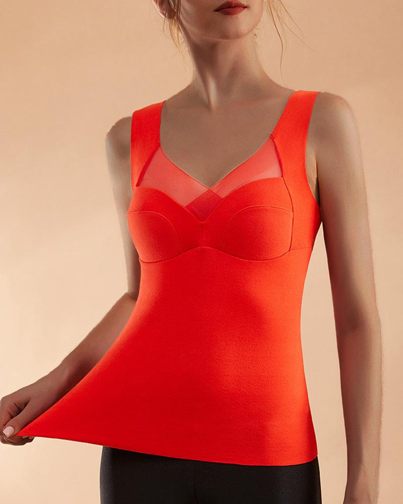 

Thermal Underwear Built-in Bra Warm Fleece Lined Tank Top, Red