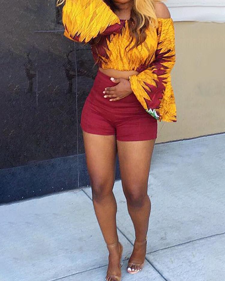 

Stylish Cut Out Off Shoulder Print Pantsuits, Red