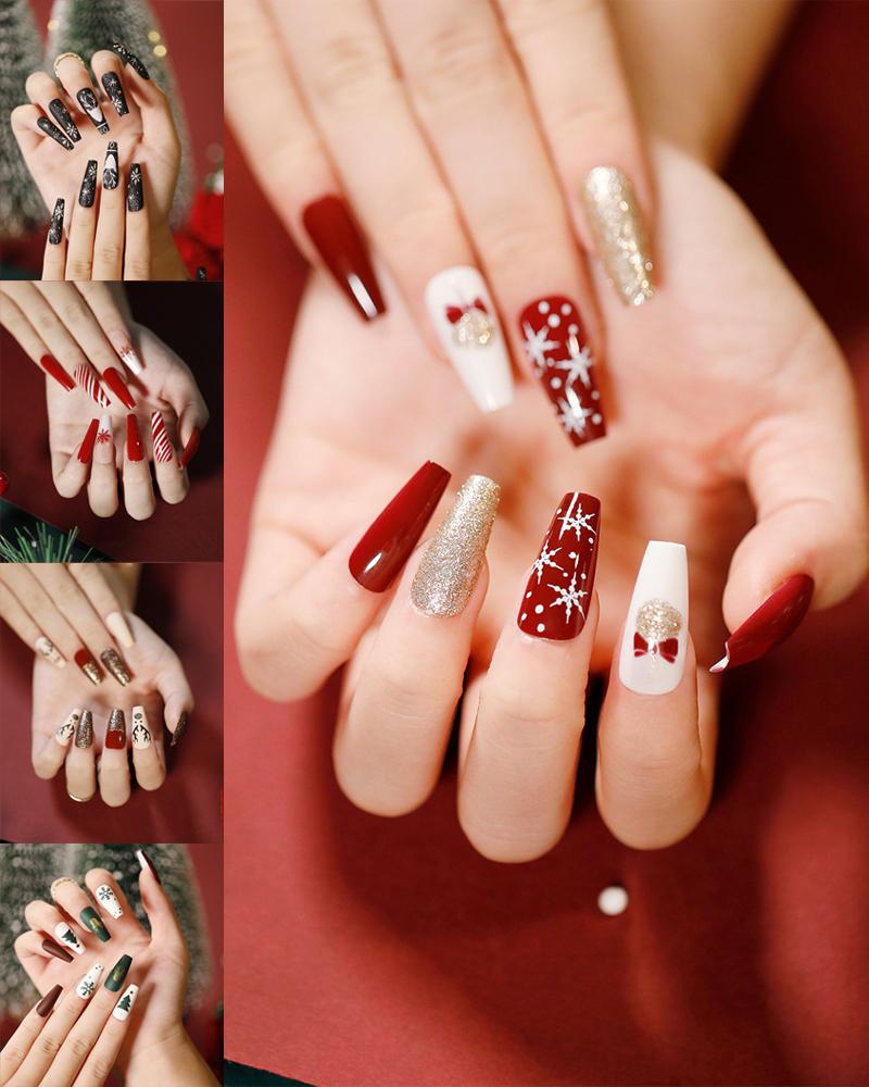 

24PCS Christmas Press On Nails Long Fake Nails Full Cover False Nail Set, Style2