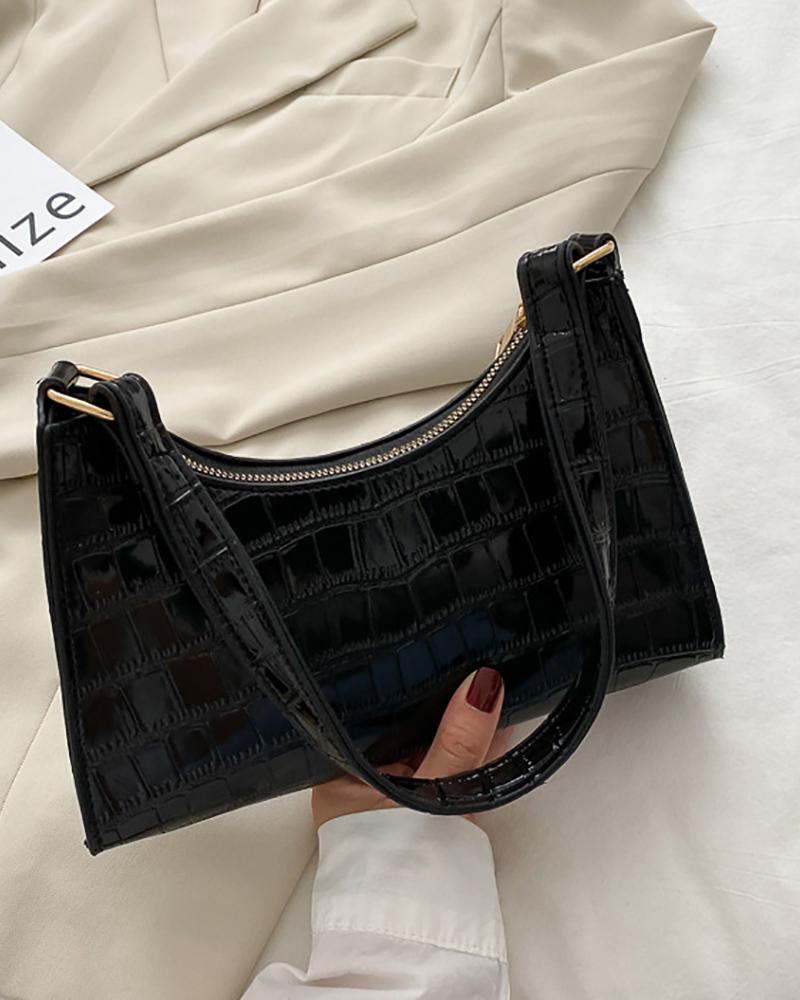 

Croc Embossed Zip Baguette Bag, Black