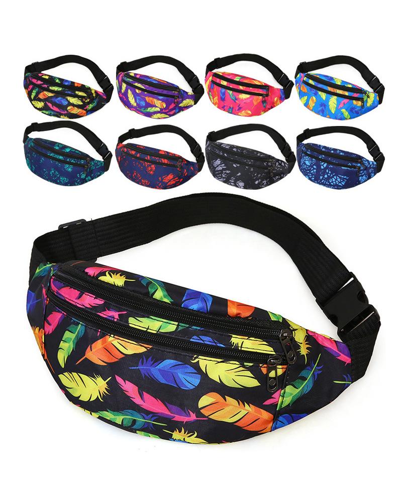 

Feather Print Zipper Design Phone Waist Fanny Pack, Style3