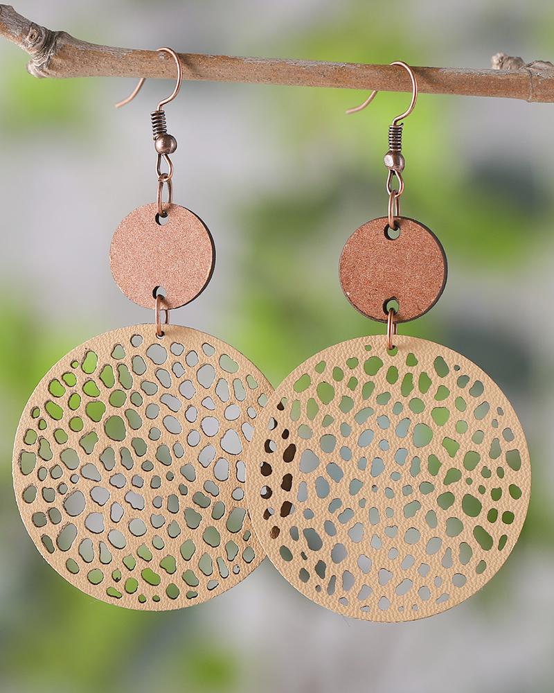 

1Pair Bohemian Hollow Out Round Hook Earrings, Brown