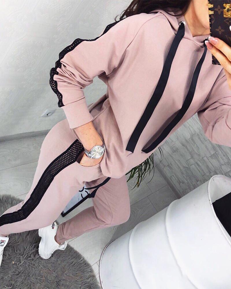 

Patchwork Hooded Two-piece Set, Apricot