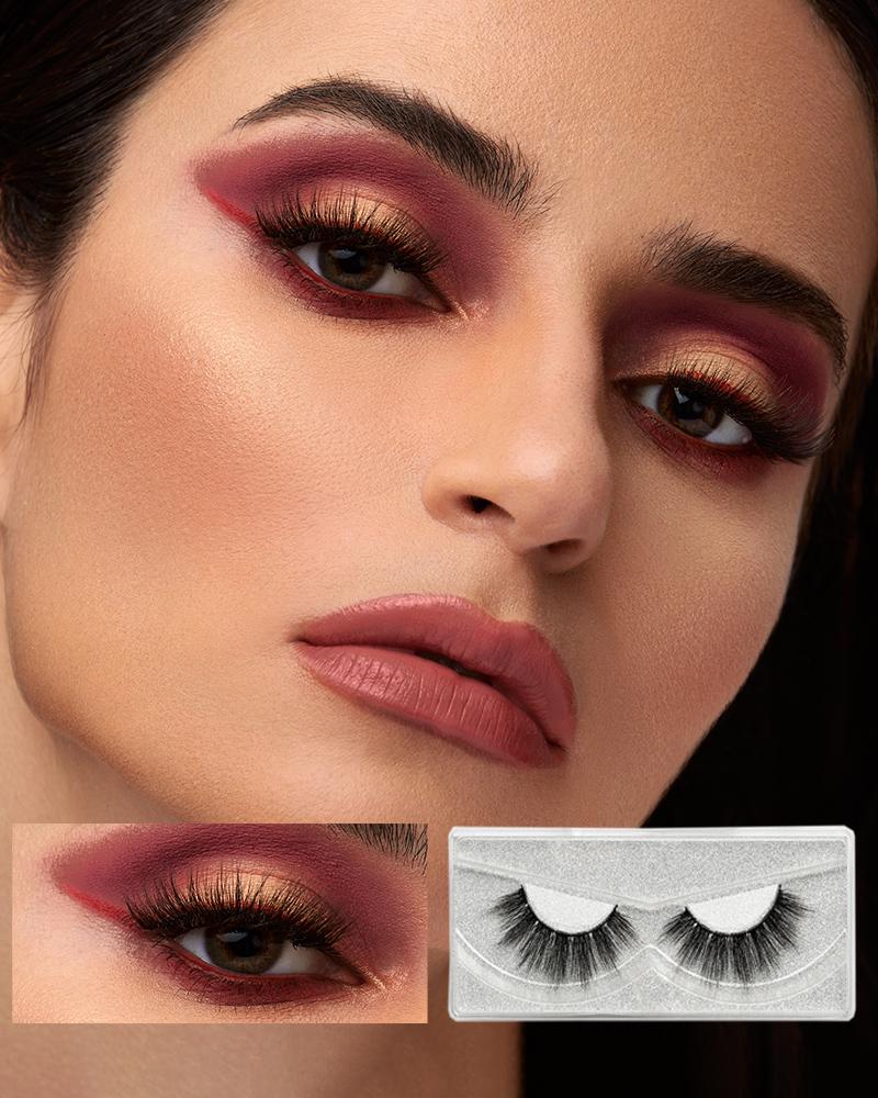 

1Pair Long Fluffy Natural Look Mink Eyelashes Handmade Layered Wispy Fake Eyelashes, Black