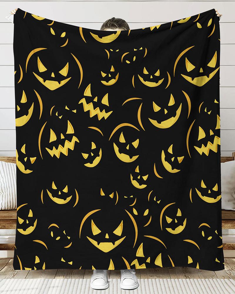 

1pc Halloween Gift Pumpkin Graphic Print Flannel Throw Blanket, Style4
