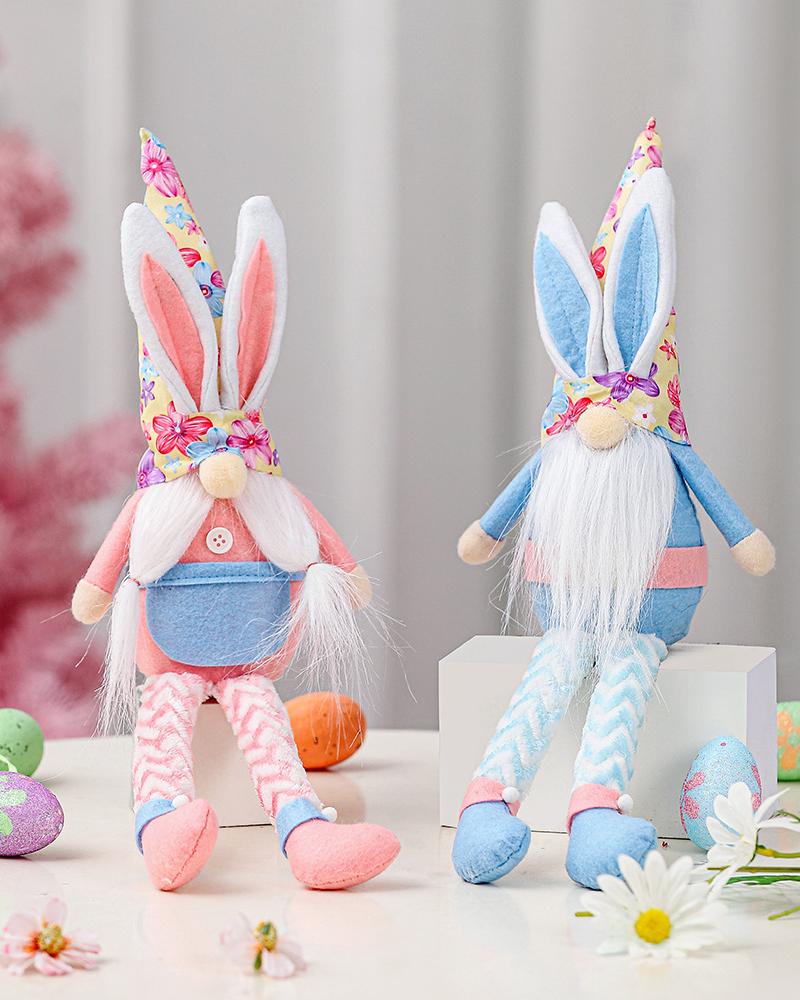 

1pcs Pastel Easter Bunny Ears Faceless Plush Long Legs Sitting Gnome Home Table Decoration, Pink