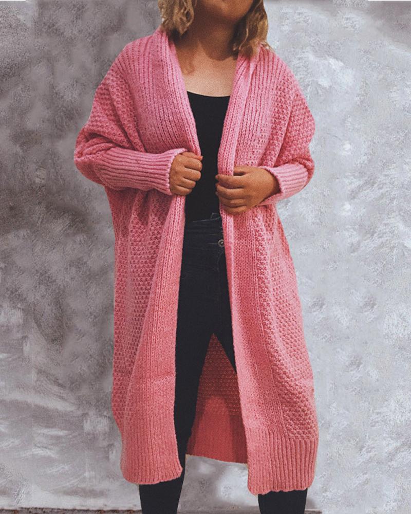 

Batwing Sleeve Open Front Longline Cardigan, Pink