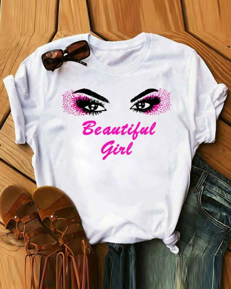 

Letter Eyes Print Casual T-shirt, Style1