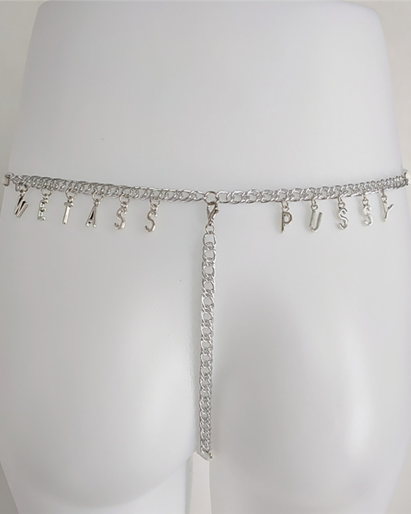 

1pc Letter Pendant Waist Chian, Silver