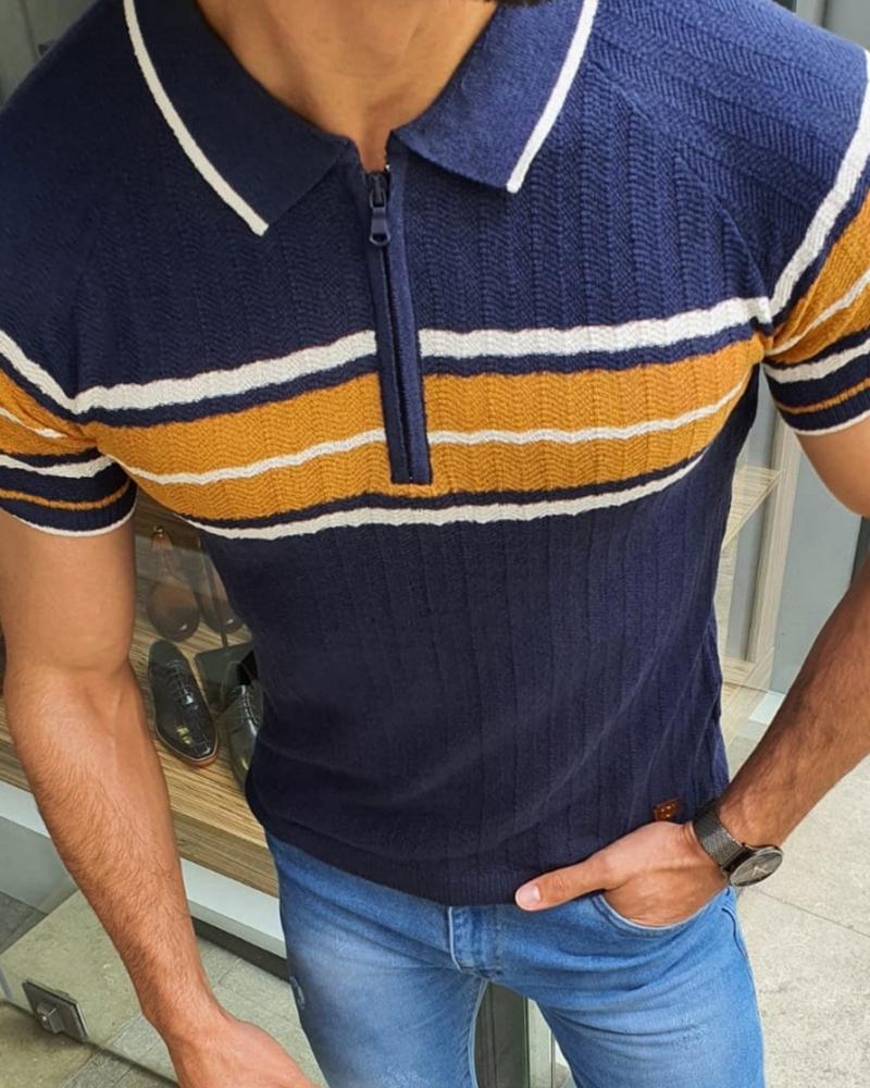 

Colorblock Short Sleeve Skinny Polo Shirts, Dark blue