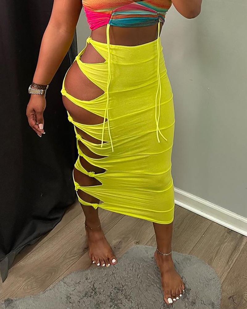 

Plain Knotted Cutout Maxi Skirt, Yellow