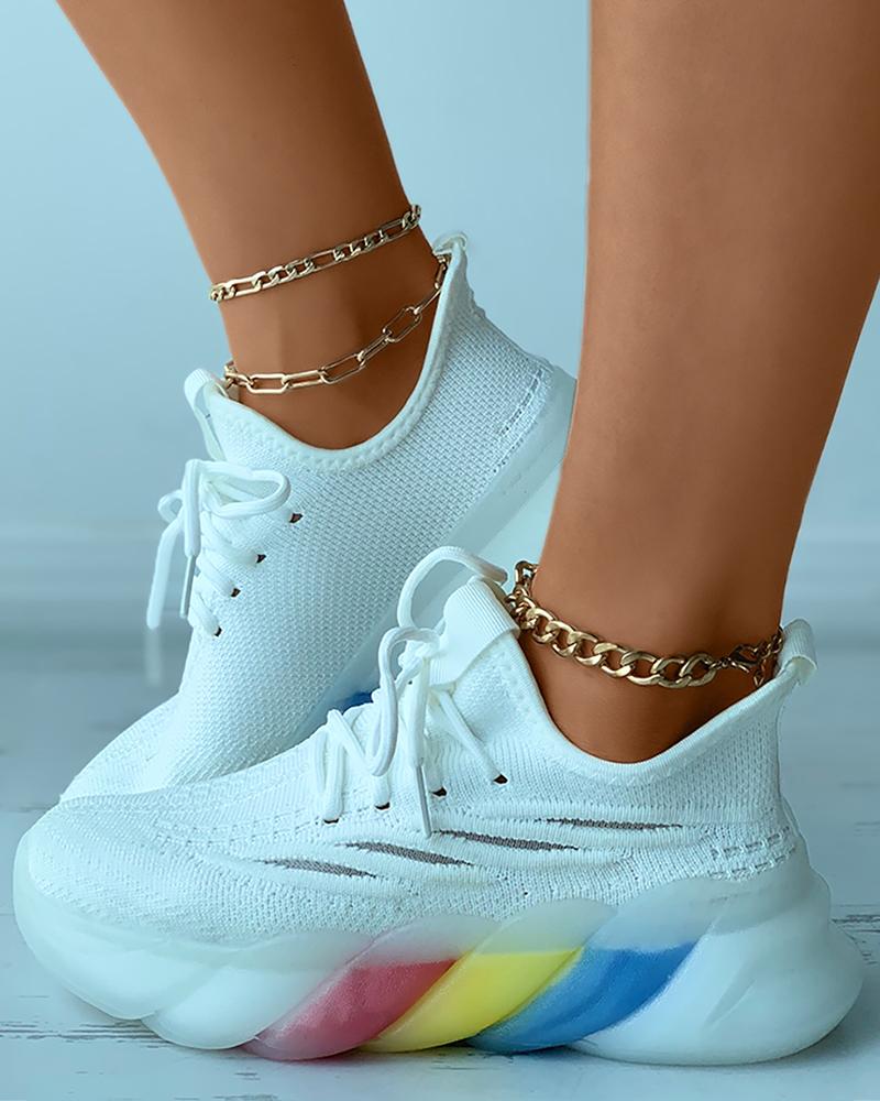 

Lace-up Knit Colorful Muffin Sneaker, White