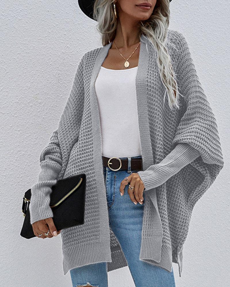 

Open Front Split Hem Batwing Sleeve Cardigan, Gray