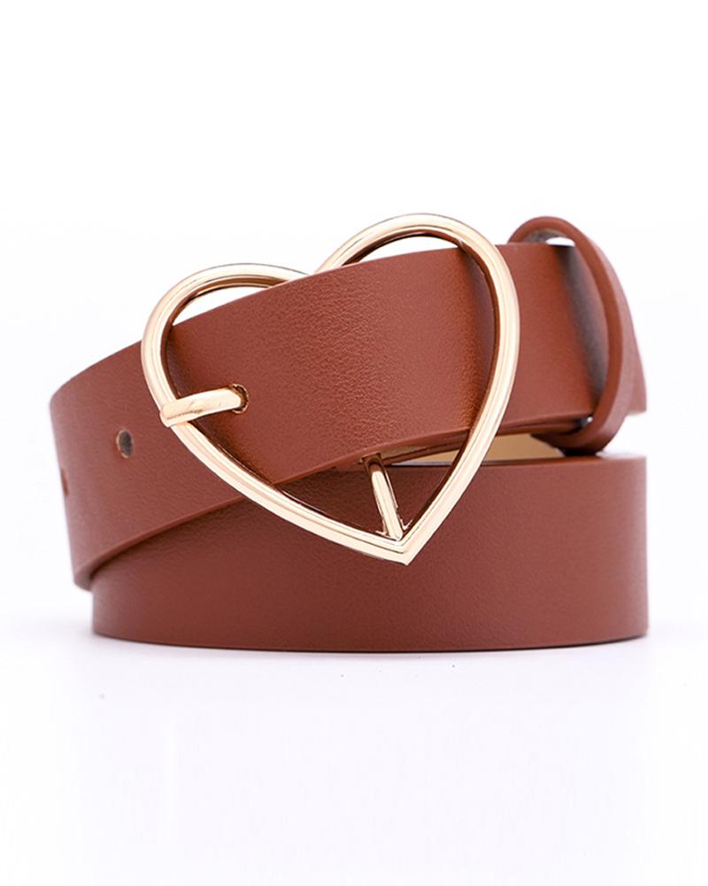 

Heart Shaped Buckle PU Belt, Brown