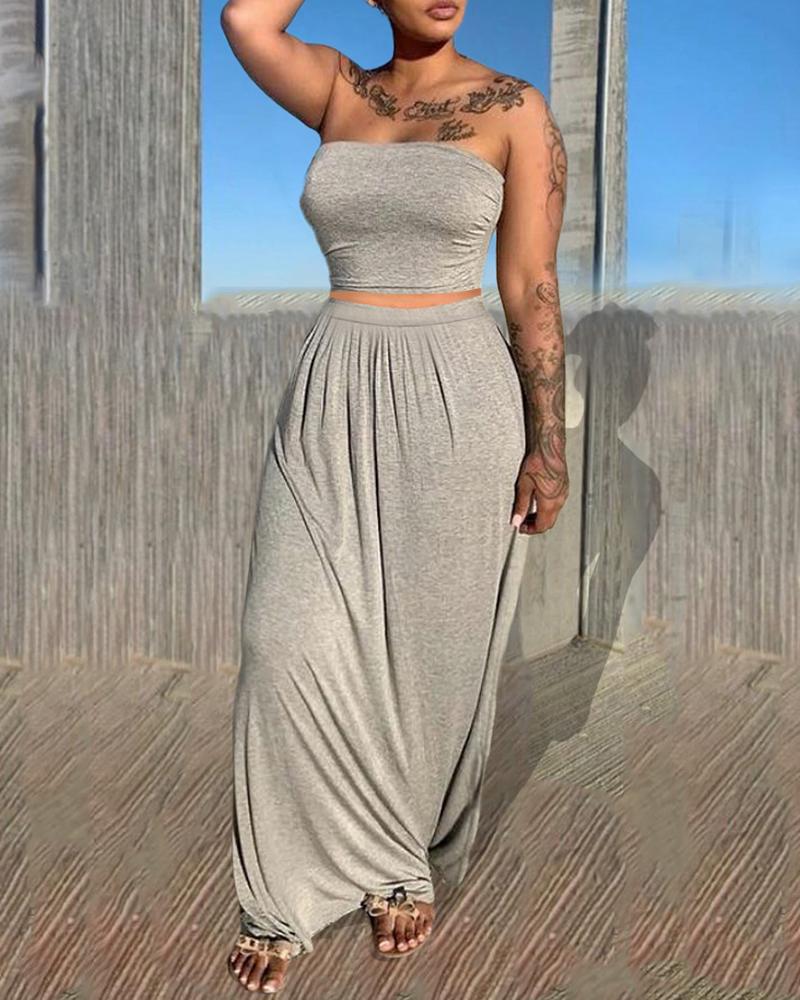 

Bandeau Sleeveless Top & Maxi Skirt Set, Gray