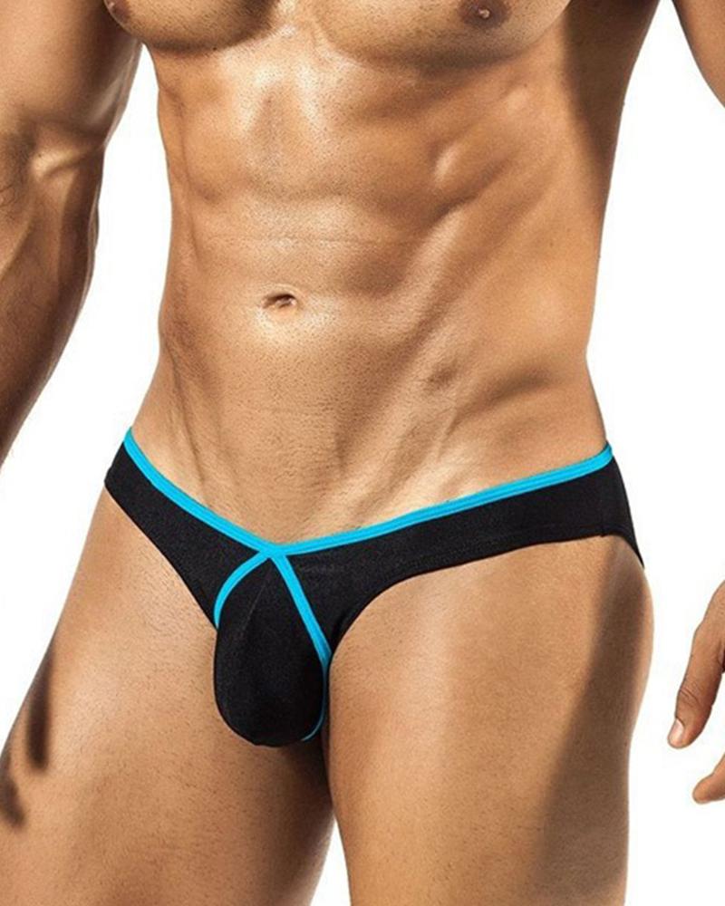

Color Border Slim High Elastic Panties Underwear, Blue