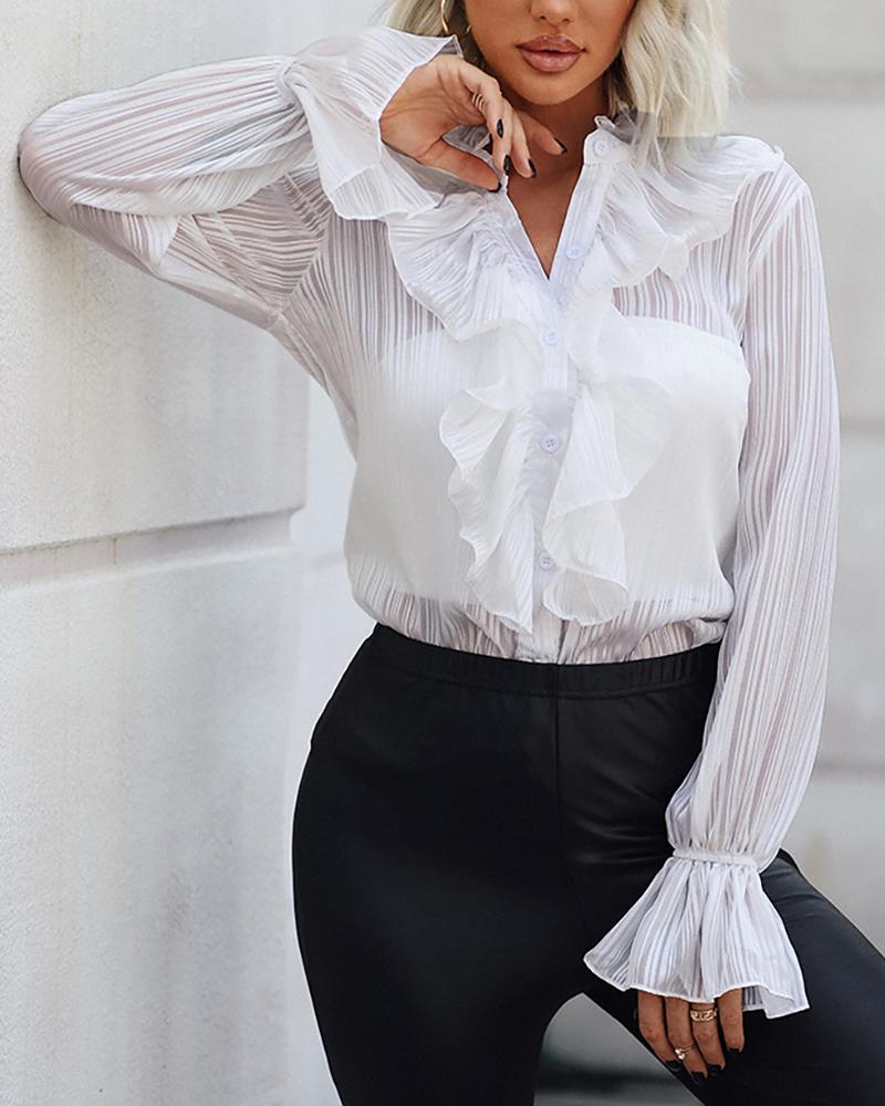 

Plain Ruffles Bell Sleeve Top, White