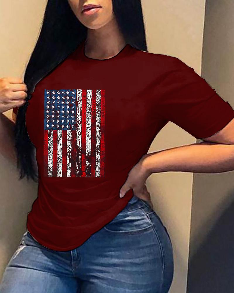 

Graphic Print Short Sleeve T-shirt, Wine red
