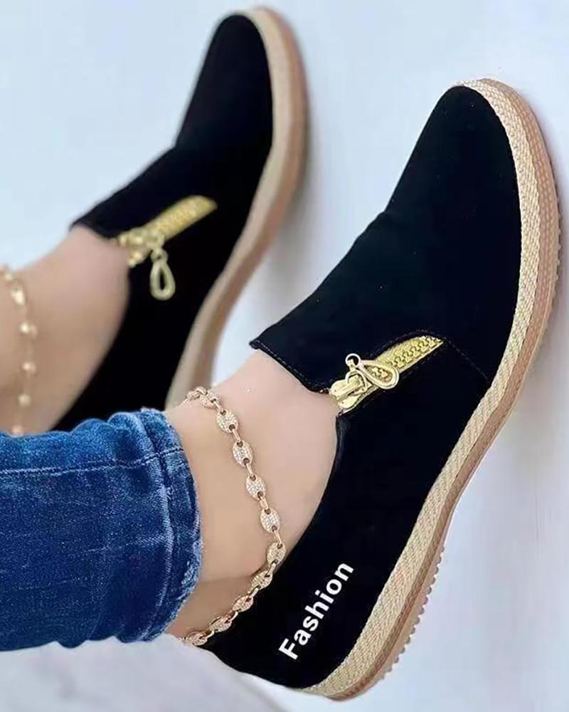 

Zip Side Letter Pattern Sneakers, Black