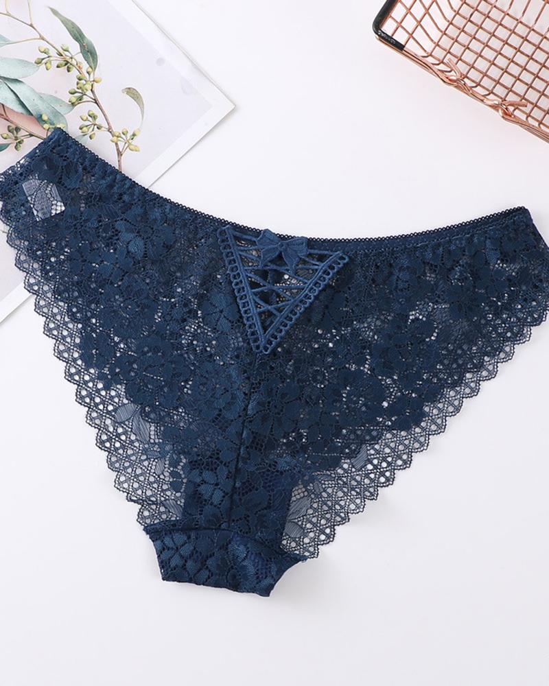 

Bowknot Decor Crochet Lace Panty, Purplish blue