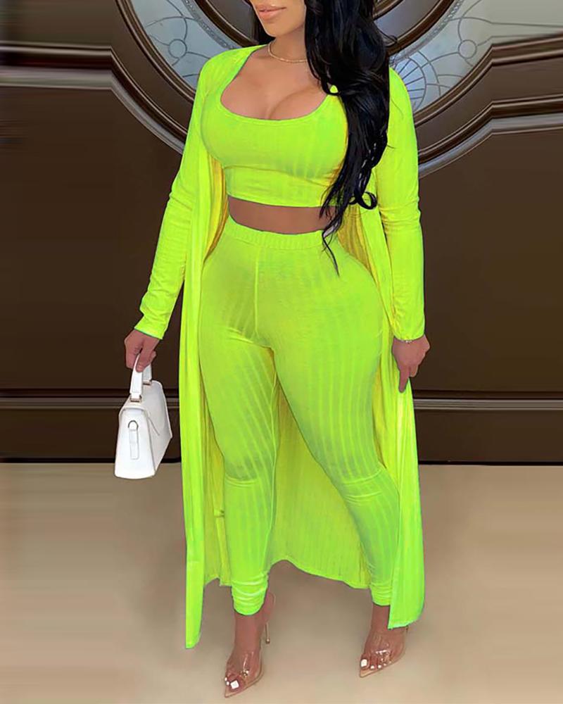 

Crop Tank Top & High Waist Pants Set With Cardigan, Yellow
