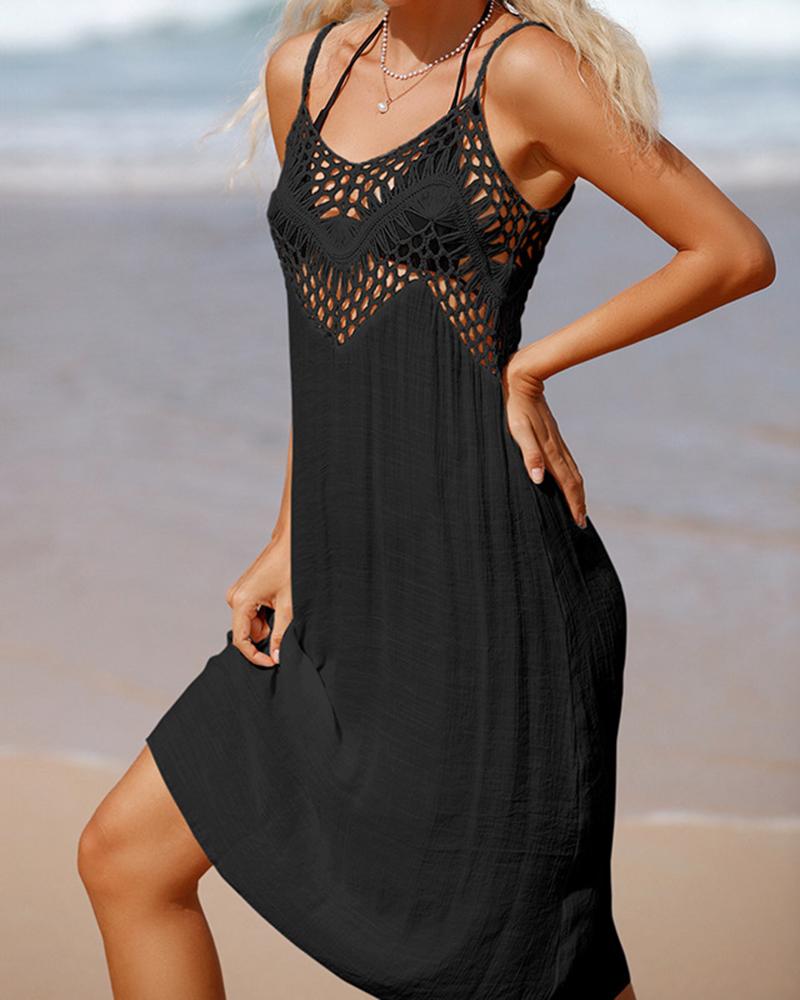 

Spaghetti Strap Hollow Out Dress, Black