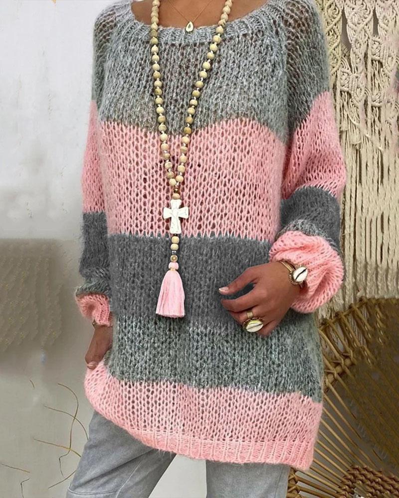 

Color Block Bishop Sleeve Sweater, Pink