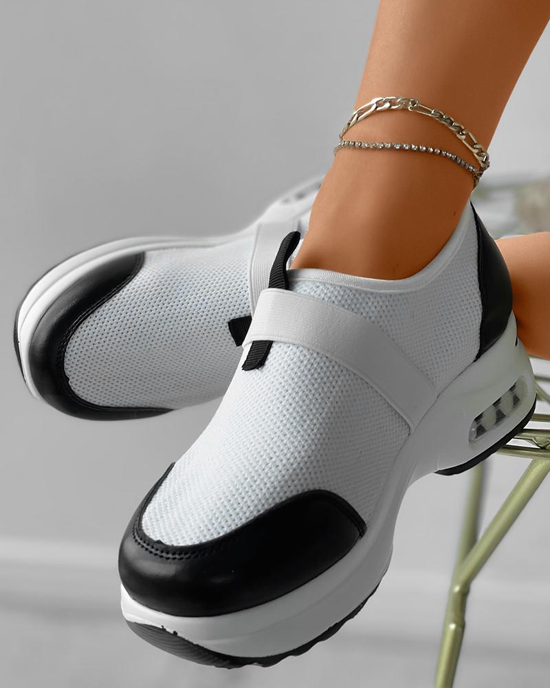 

Colorblock Knit Breathable Casual Muffin Sneaker, White