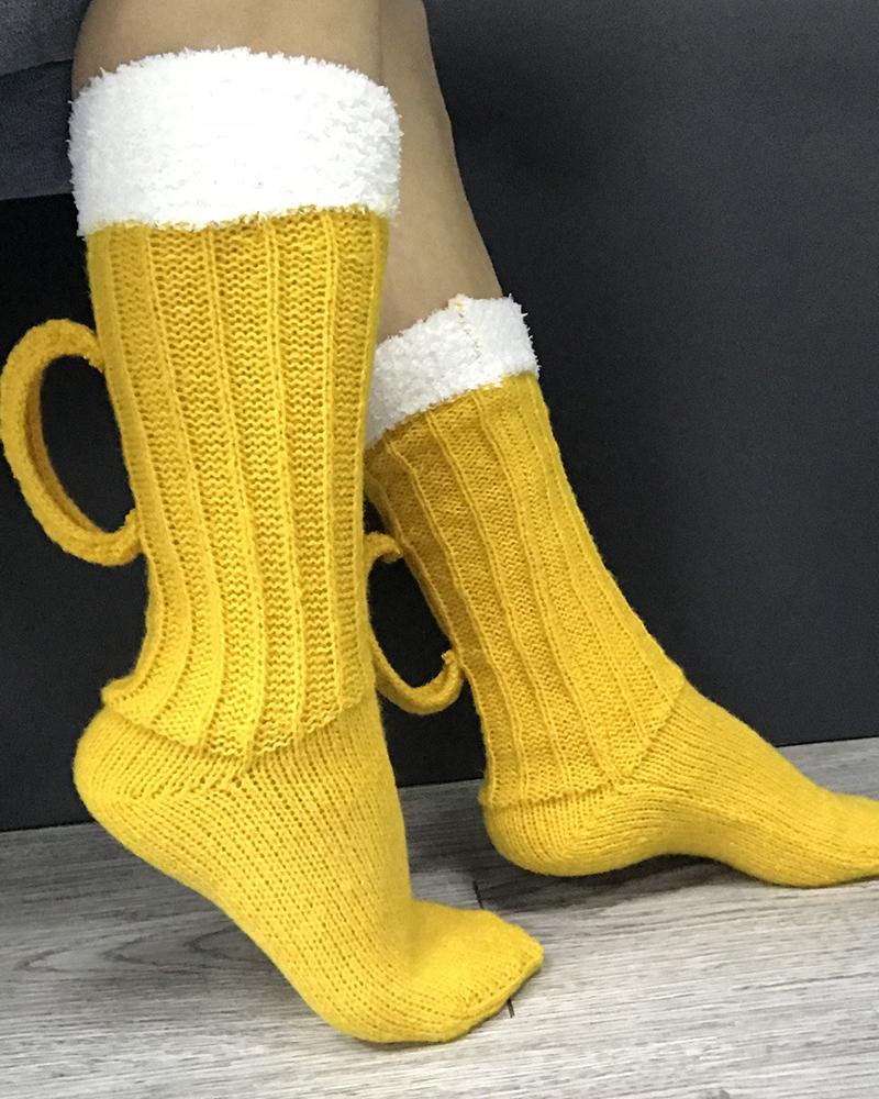 

1Pair Contrast Paneled Novelty Funny Socks With Handles, Yellow