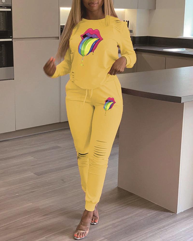 

Mouth Pattern Ribbed Tracksuit, Yellow