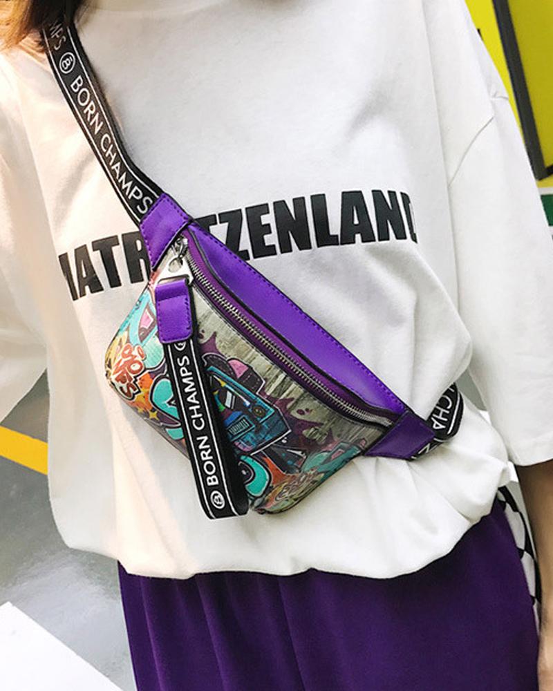 

Graffiti Print Crossbody Bag, Purple