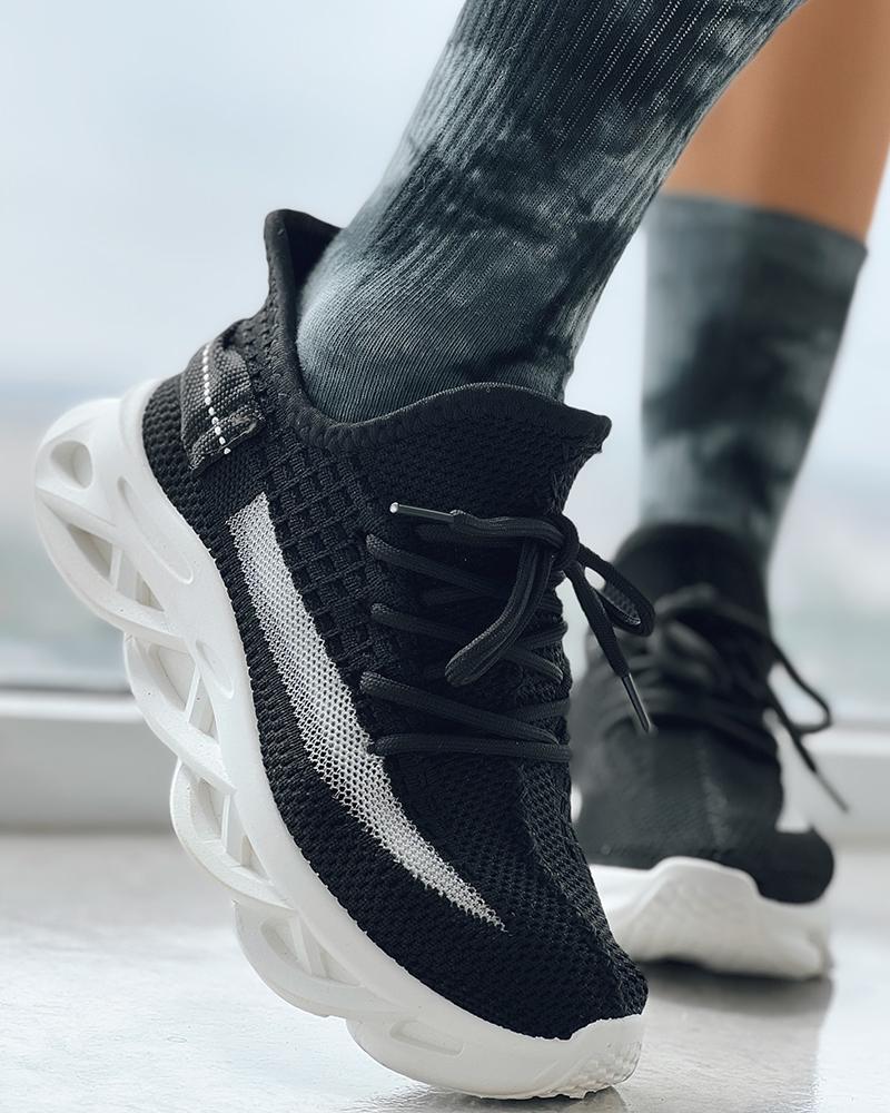 

Breathable Lace-up Knit Sneakers, Black